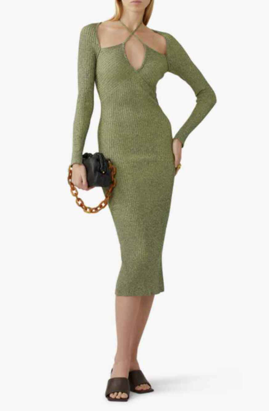 NWT Jonathan Simkhai Elijah Lace Up Bodycon Midi Dress Size Medium